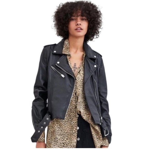 Zara | Jackets & Coats | Zara Trf Genuine Sheep Leather Biker Jacket Small | Poshmark